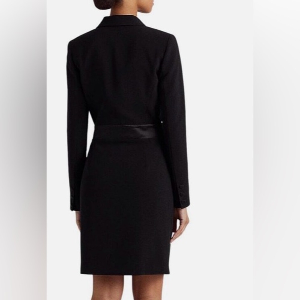 NWT Lauren Ralph Lauren Black Label Satin Collar Faux Wrap Tuxedo Dress Size 10 - Picture 4 of 5